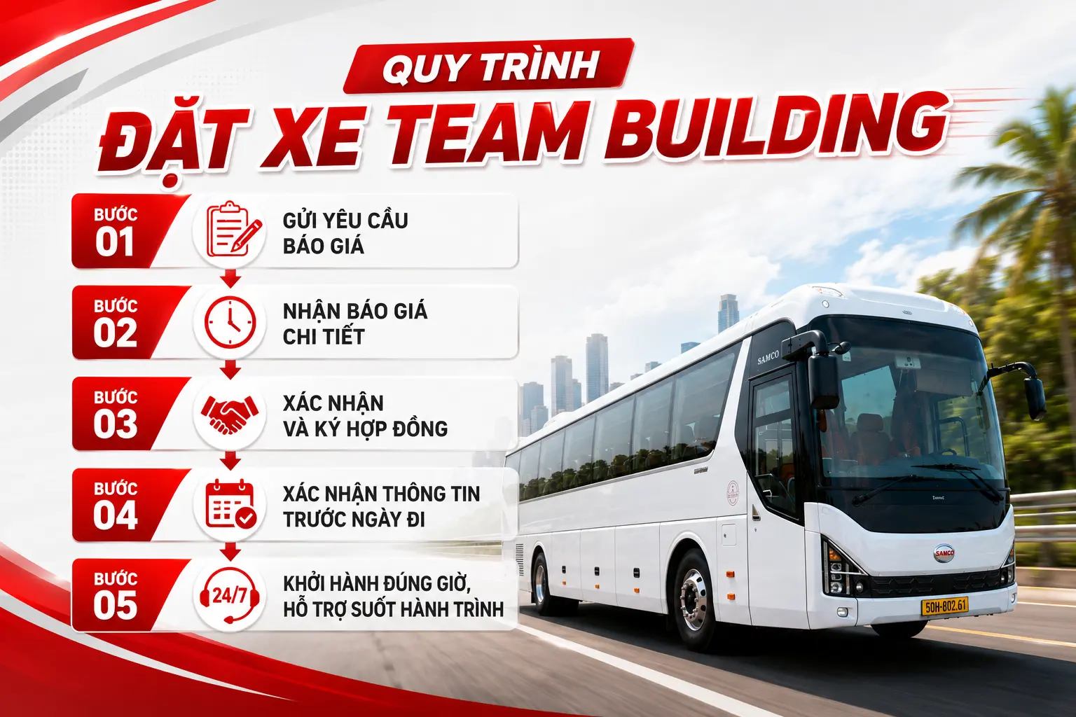 quy trình thuê xe du lịch team building Kumho Samco