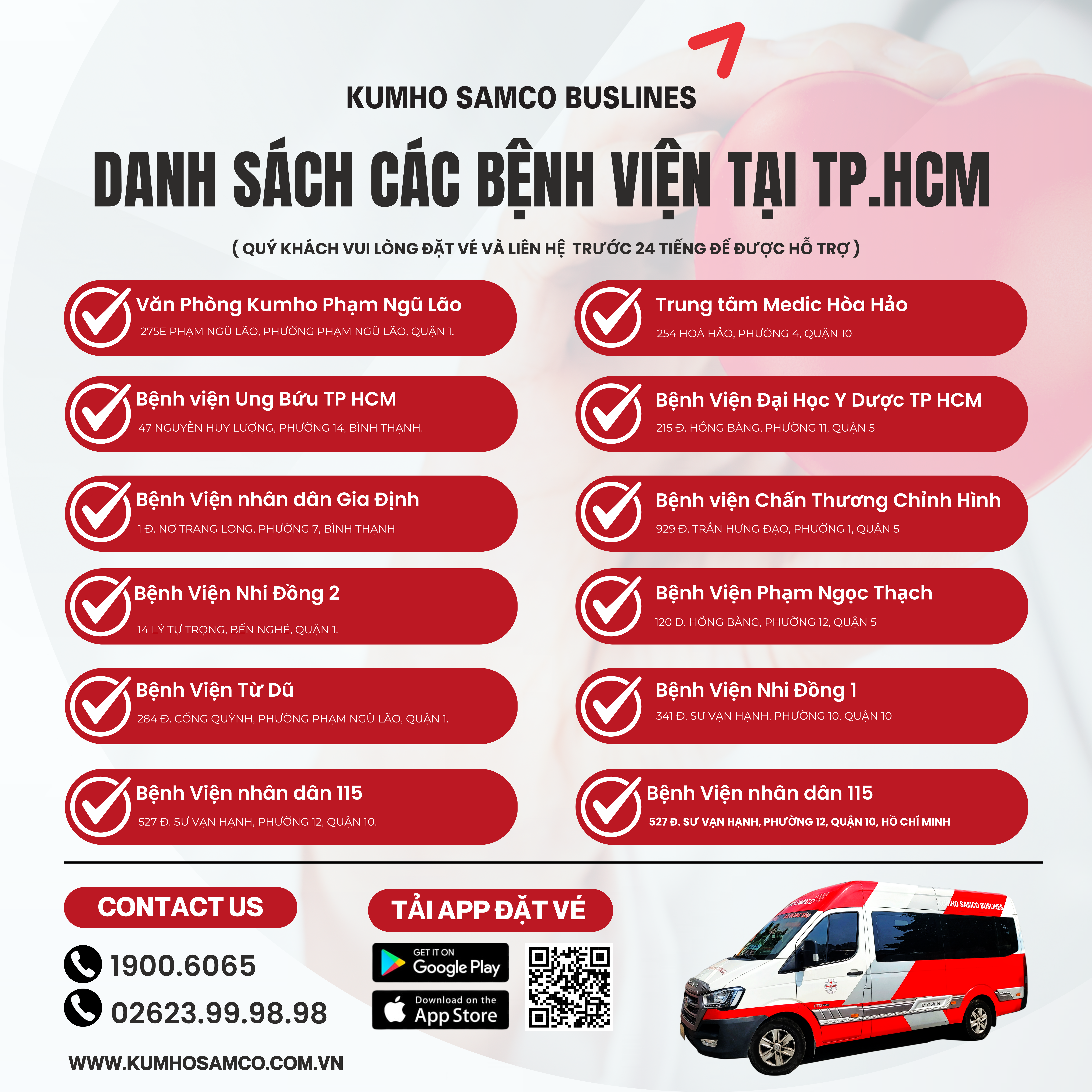 Danh sách các bệnh viện được hỗ trợ trung chuyển miễn phí Danh sách các bệnh viện được hỗ trợ trung chuyển miễn phí